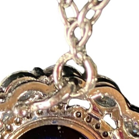 Handcrafted Sapphire Blue Cabochon Clear Cubic Zirconia Pearl Pendant Pin  20" - Picture 10 of 11